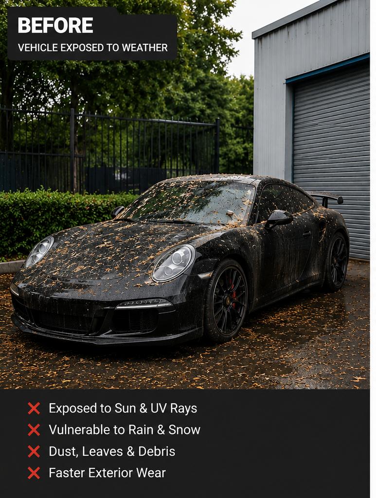 Vehicle with portable garage protection